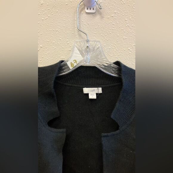 J. Jill Thick Black Heavy Cardigan pocket sweater unique neckline Large - Picture 3 of 4